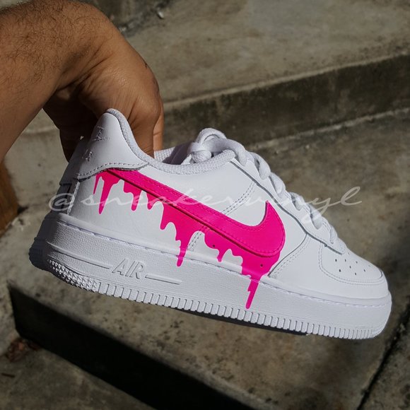 Nike Air Force 1 Low White Pink Paint Drip Custom NWT - Picture 7 of 8